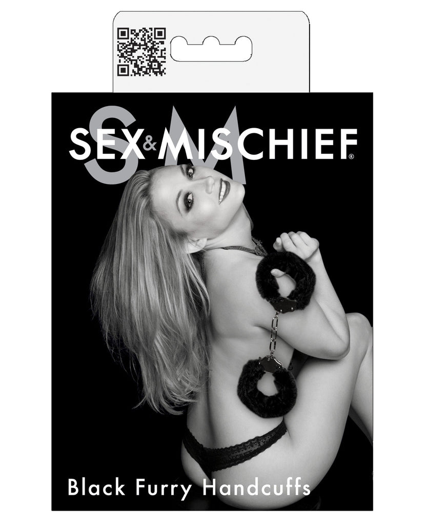 Sex & Mischief Furry Handcuffs - Black - LUST Depot