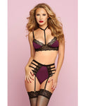 Galloon Lace & Microfiber Bra W-adjustable Straps & High Waisted Panty Wine O-s - LUST Depot