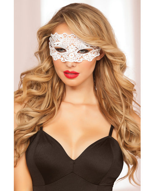 Lace Eye Mask W/satin Ribbon Ties White O/s - LUST Depot