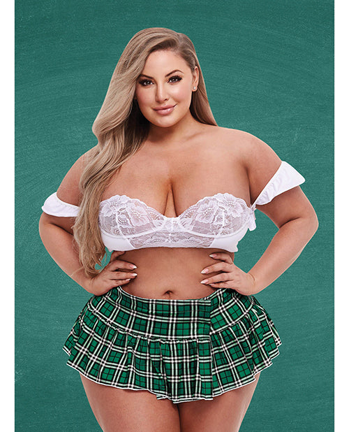 Teacher's Pet Schoolgirl Bustier & Skirt Green/white Qn - LUST Depot