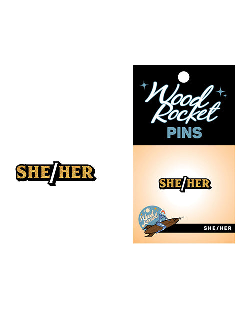 Wood Rocket She-her Pin - Black-gold - LUST Depot