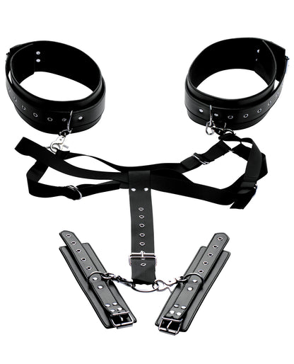 Master Series Acquire Easy Access Thigh Harness W-wrist Cuffs - Black - LUST Depot